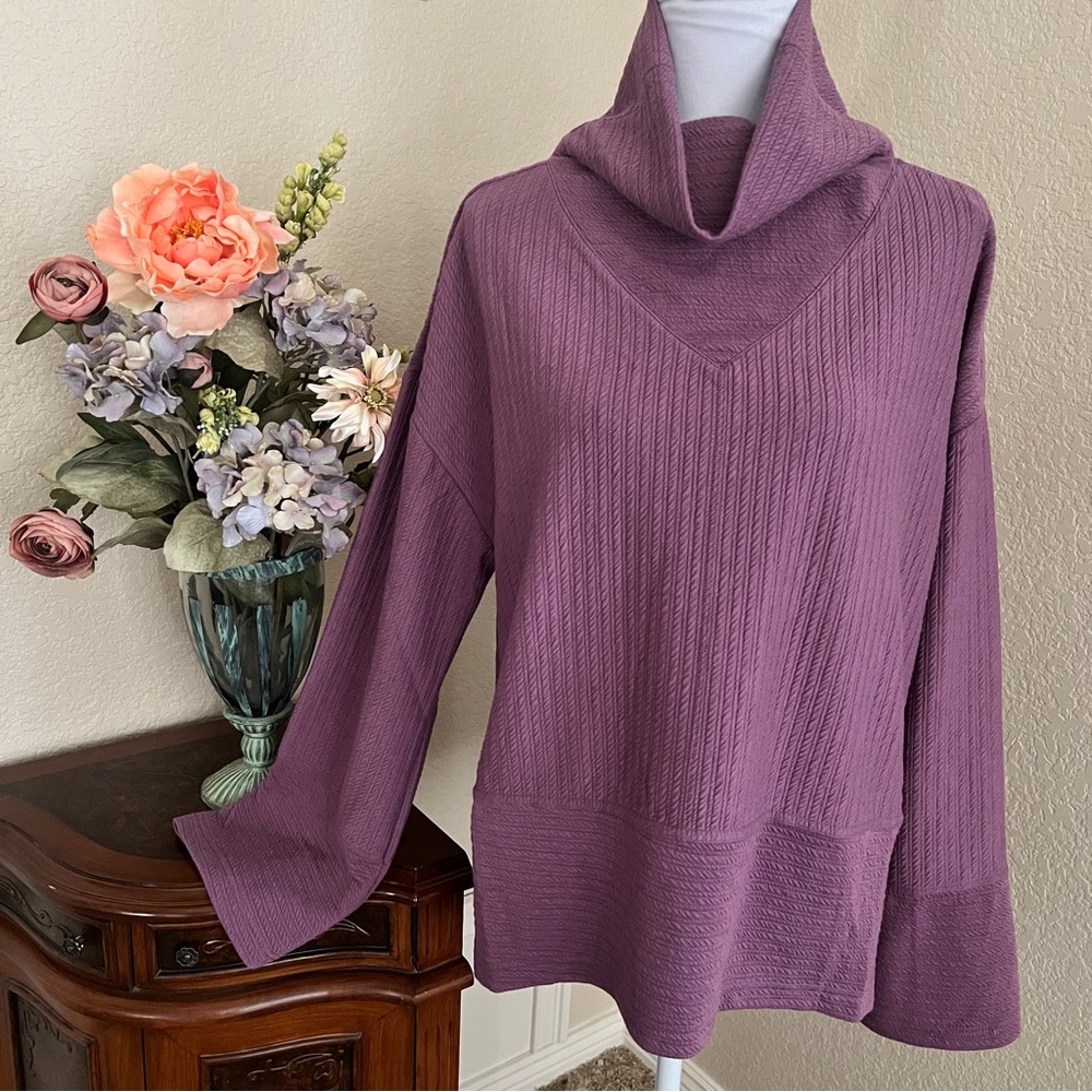 Tahari Sport Ribbed Cowlneck Tunic Top